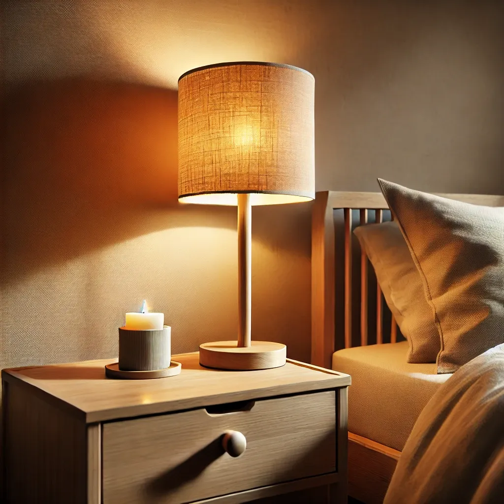 Lampe de chevet diffusant une lumière douce dans une chambre cocooning